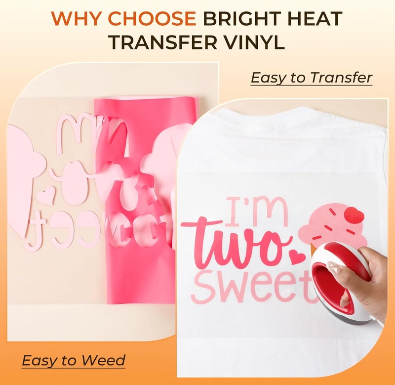 HTVRONT Bright Heat Transfer Vinyl,25 Pack 12"x10" Iron-On Vinyl for T-Shirts,24 Assorted Multi-Color HTV Vinyl for All Cutting Machine,Easy to Cut & Transfer - Image 5